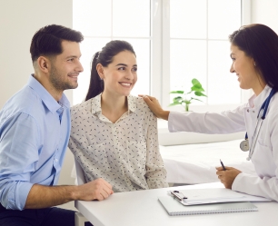 Doctor explaining the IUI procedure and fertility treatment options to a couple at Doctor Gowri's Balaji Hospital, Tirupati.
